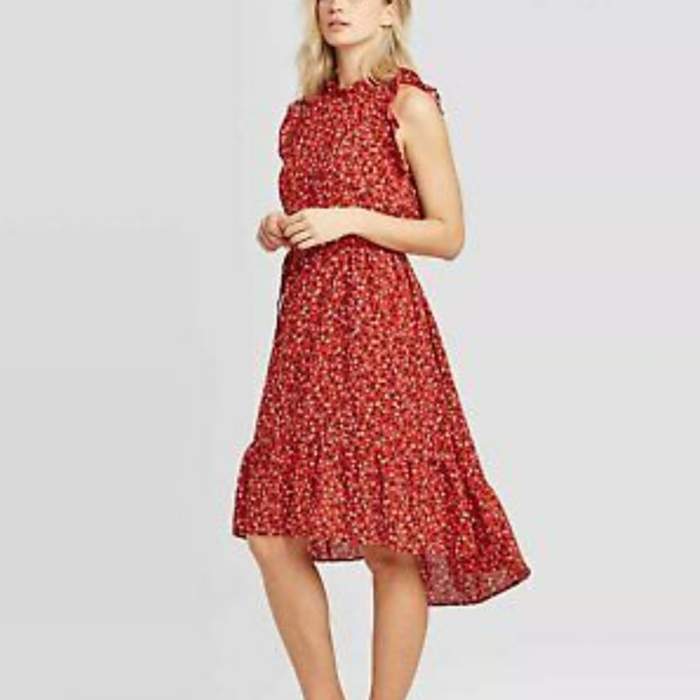 NWT Who What Wear Red Floral Hi Low Dress sz S